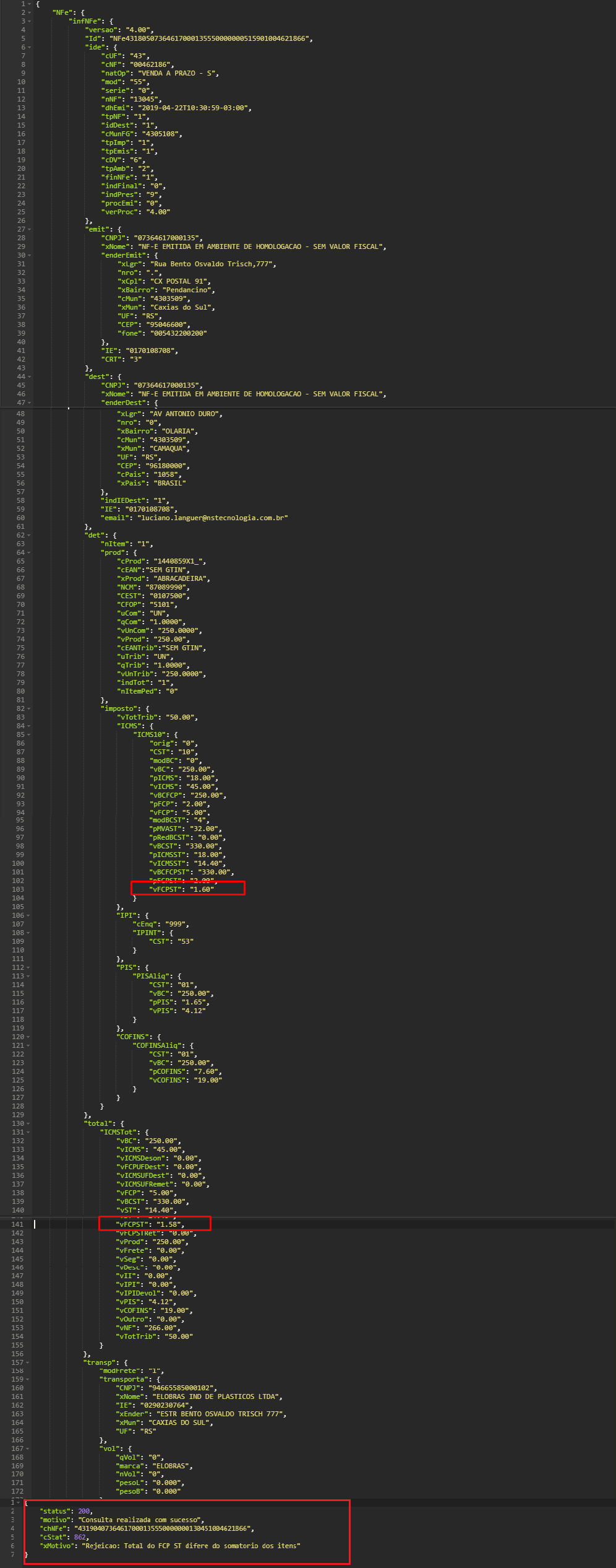 Json Rejeição 862